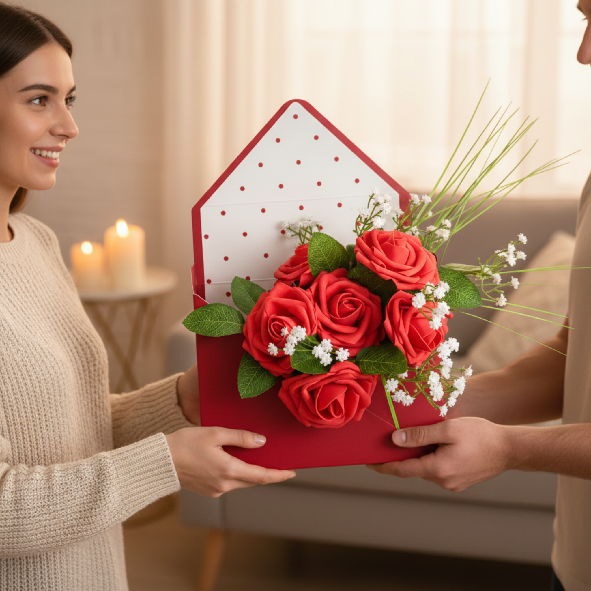 Red Rose Message Box (Artificial Flowers)