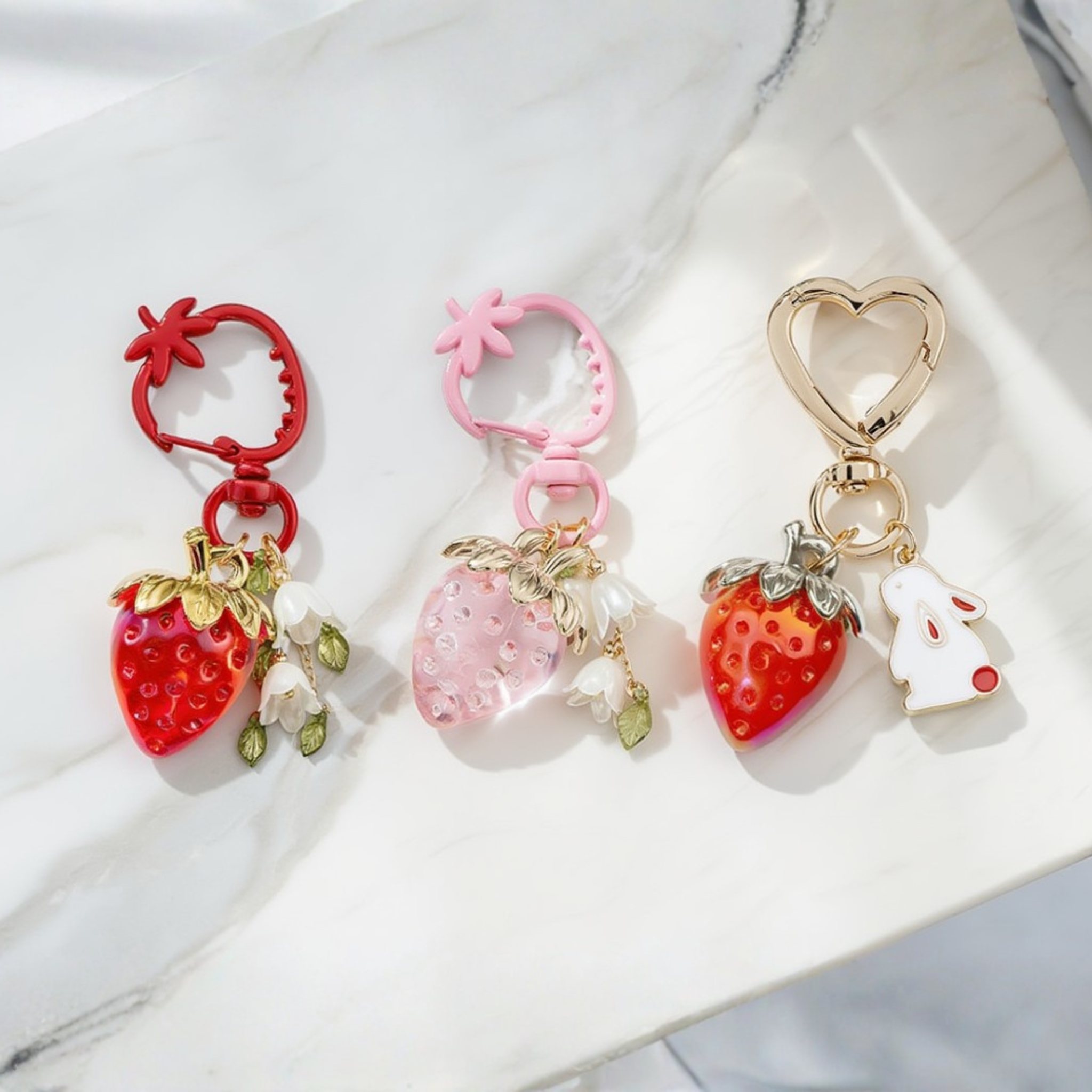 Crystal-Style Strawberry & Bunny Charm Gift Set