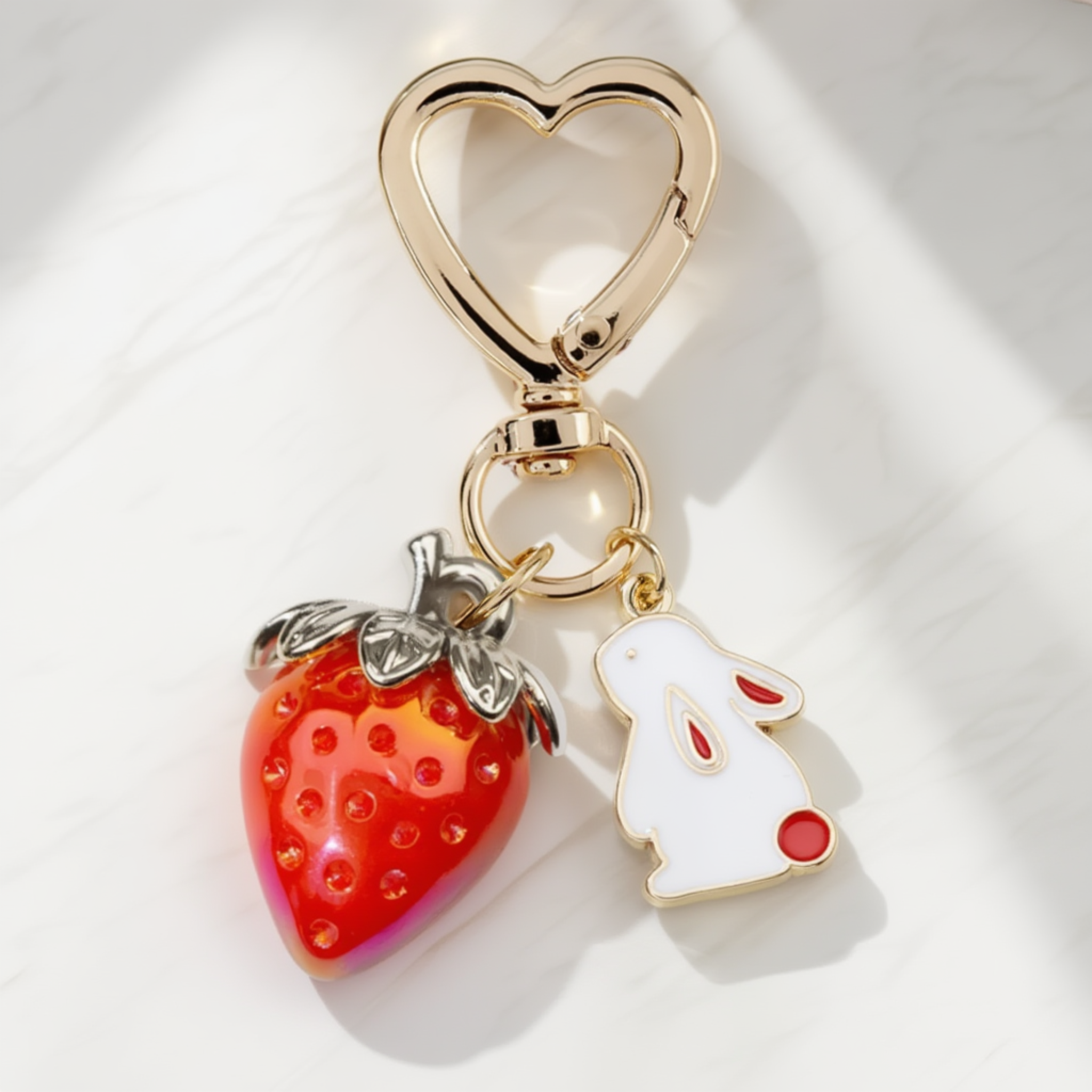 Crystal-Style Strawberry & Bunny Charm Gift Set