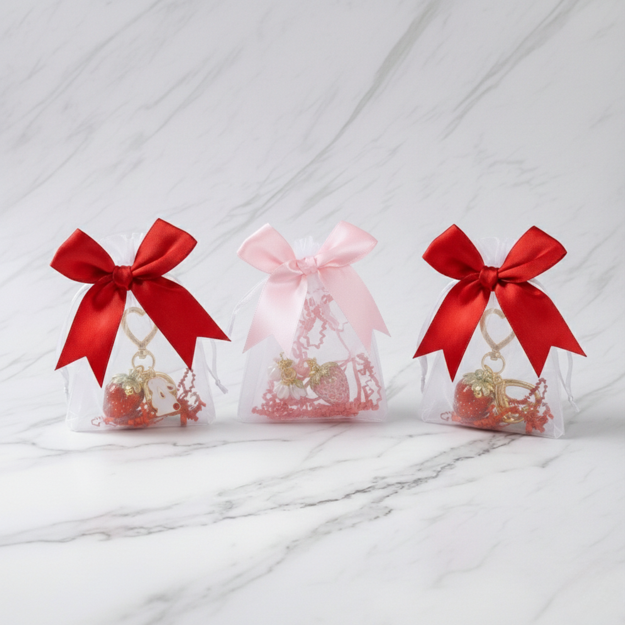 Crystal-Style Strawberry & Bunny Charm Gift Set