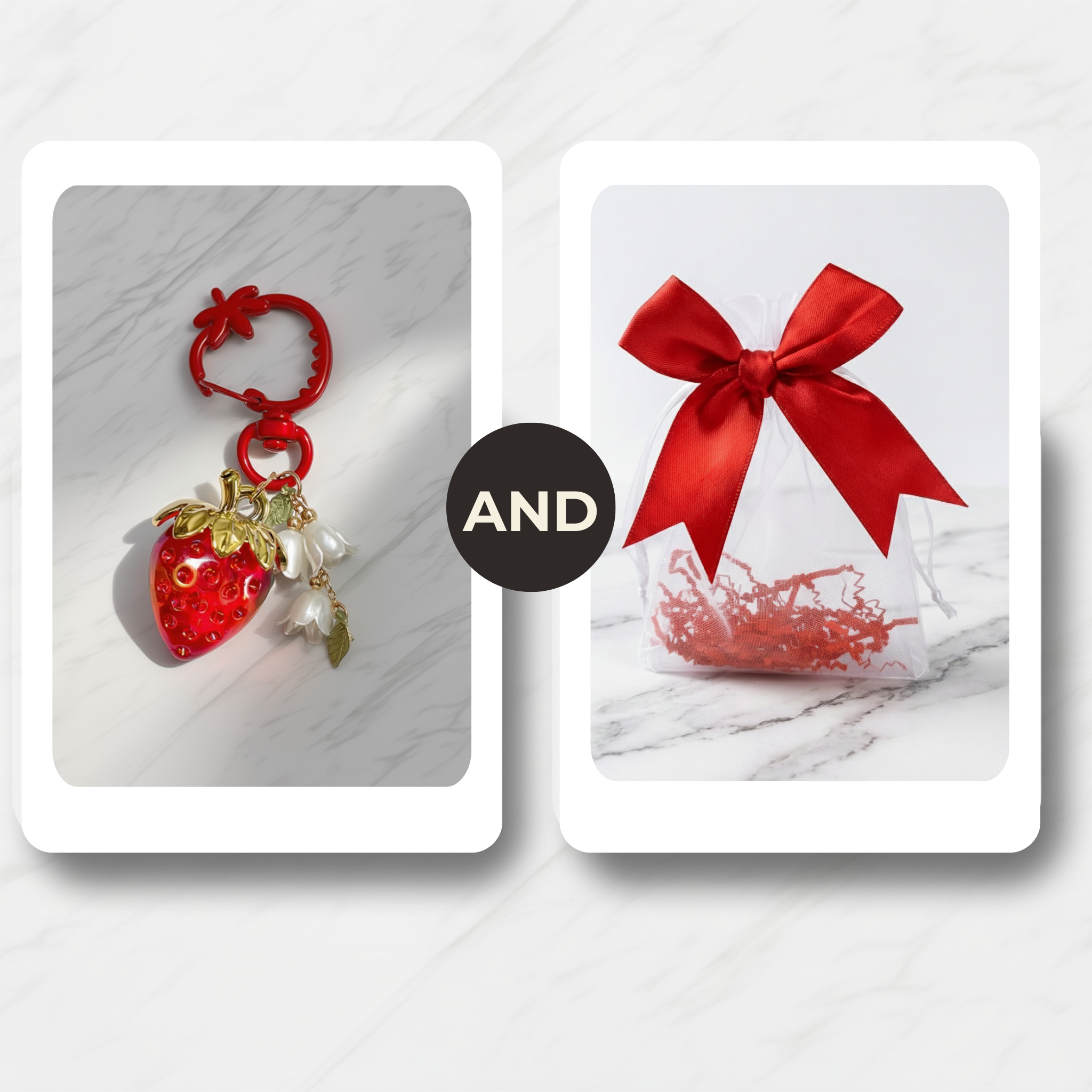 Crystal-Style Strawberry & Bunny Charm Gift Set