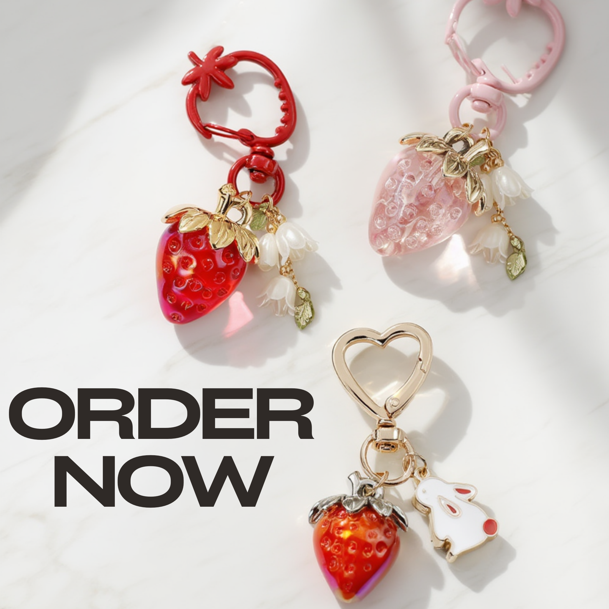 Crystal-Style Strawberry & Bunny Charm Gift Set